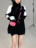 Fur Knitted Turtleneck Sweater Women Y2k Clothing Elegant Pullover Female Korean Style Tops Chic Outwear 2022