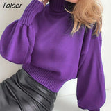 Turtleneck Sweater Women Knitted Loose Long Sleeve Top Casual White Pullover Autumn Winter Solid Basic Sweaters