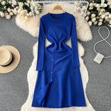Autumn Women Split Knitted Dress Temperamant Long Sleeve O Neck Slim 2022 Fashion Party Solid Elastic Warm Long
