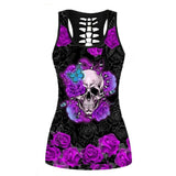Top Women 3D Skull Print Vest Hollow Out Camisole Tops Ladies Casual Gym Workout Tees Summer Fashion Gothic Clothes