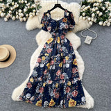 Famous Breeze Mashed Flowers Bubble Sleeves With Dress Women Summer Waist Repair Royal Sister Temperament Beautiful Long