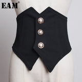 2023 New Spring Summer Black Loose Button Irregular Split Joint Personality Wide Belt Women Fashion Tide All-match