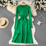 Autumn Women Split Knitted Dress Temperamant Long Sleeve O Neck Slim 2022 Fashion Party Solid Elastic Warm Long