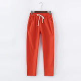 Spring Summer Casual Cotton Linen Pants Women Elastic Waist Solid Pockets Retro Loose Women's Harem Pants Trousers