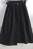 Autumn Cotton Midi Skirt Women Korean Style Elegant Temperament Mid-Length School High Waist A Line