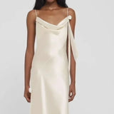 White Satin Strap Backless Maxi Dress-Outfit