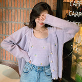 Autumn Urban Casual Korean-Style Women's Wear V-neck Slim-Fit Embroidered Flower two-pieces Knitted Sweater