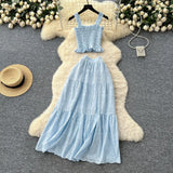 Fairy Vacation Wearing Women's Summer Dress Pure Desire Elastic Sling Sling Vest Hollow Embroidered High-Rise Half-Schamin Dress