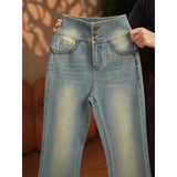 Wash Light Blue High Waist Slim Slim Skinny Micro-Tipped Jeans New Velvet Thick Horseshoe