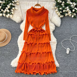 Folded High-Grade Sense Of Small Vintage Collar Lace With Waist Lotus Leaf Side Pressure Folded Elegant Dress