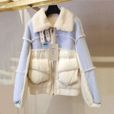 2022 Winter Warm Parka Patchwork Jacket Female Loose Lambswool Coat Women Motorcycle Jacket Cotton Padded Female