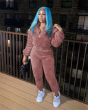 2023 Winter Outfits Thick Warm Fleece Sweatsuits for Women Two Piece Sweatpants and Hoodie Set Jogging Suits