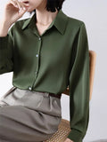 Toloer Shirt Woman Spring New Career OL Hanging Commuting Olive Green Shirt Workplace Interview Long-Sleeved