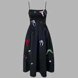 Casual Sling Dress For Women Square Collar Sleeveless High Waist Print Colorblock Dresses Female Summer