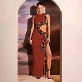 Toloer Women's Wear Summer 2024 New Sleeveless Sexy Slim Slit Dress Hollow-Out Dress Dress-Outfit