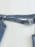 Fashion Women's Jacket Long Sleeve Patchwork Collarless Single Button Hollow Out Denim Short Tops Spring 2023 New