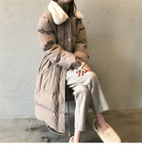 New women's winter down jacket faux rabbit fur collar long drawstring slim zipper ladies chic coat loose oversize outwear