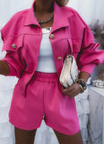 Casual Rose Button Up Jacket and Matching Shorts