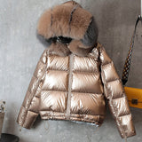 Bomber Jackets Women Winter 90% Duck Down Parkas Jackets Two Sides Wear Woman Puffer Female Hat Fur Hood Coat Harajuku