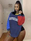 Fall Causal Contrast Color Red Blue Long Sleeve Letter Print Round Neck