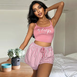 Sling Pyjamas Women's Sleet Shorts Set Letter Striped Print Lady's Home Clothes Can Be