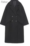MODA 2023 Winter Women Fashion Double Breasted Coat Ladies Vintage Long Sleeve Flap Pockets Female Outerwear Chic