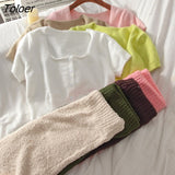 Women Sets Crop Top Solid Slim Casual Sweet Sexy Candy Color Kawaii Streetwear Cozy Korean Style Basic Chic Spring Mujer Ins