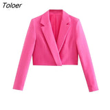 ZBZA Women 2023 Cropped Blazer Woman Long Sleeve Office Lady Blazers Coat Women Single Button Ourerwear Top