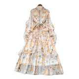 Dress Women 2025 New Fashion Collar Single Buckle Waist Lace Splicing Lotle Side Print