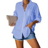 Ladies Shirt Solid Color Large Size Casual Loose Buckle Shirt Women's