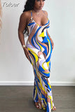 Color Block Print Rompers Spaghetti Strap Open Back Sleeveless High Waist Wide Leg Jumpsuits for Women Fashion