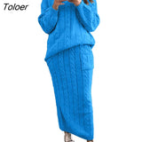 Autumn Winter Two Piece Set Women Winter Long Sleeve Jumpers Sweater Skirt Set Warm Knitted Outfit Top and Pants