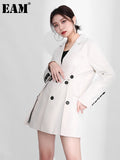 Loose Fit Button Long Slit Belted Jacket New Lapel Long Sleeve Women Coat Fashion Tide Spring Autumn 2023