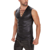 Toloer Men's Sexy Matte Leather Vest Bright Leather Sleeveless Vest Size Accurate No Smell-Outfit