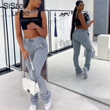 Sisterlinda Street Style Gray Sweatpants for Women Drawstring Casual Extra Long Stacked Pants Winter Thick Warm Trousers