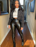 Winter Fashion Black Ruffles PU Leather