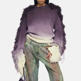 Toloer Wind Gradually Pull Wool Edge Long Sleeve Knit Jacket Spring 2024 New Fashion Trend Design Sense Sweater Woman-Outfit