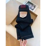 Wind Dark Blue High-Waisted Straight Jeans Women Autumn And Winter New Design Sense Loose Broad Legs Long
