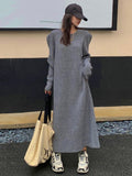 Women Green Knitting Big Size Long Dress New Round Neck Long Sleeve Loose Fit Fashion Tide Autumn Winter 2022