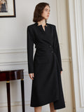 Fashion Women's A-line Dress V-neck slim Long Sleeve Single Breasted Asymmetric Black waist Dresses summer 2023 New