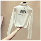 Sweaters Turtleneck 2020 Autumn Winter Tops Sweater Lady Black White Thin Pullover Jumper Knitted Sweater Pull Femme