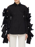 Fashion Women's Shirt Lapel Single Braested Long Sleeve Spliced Bow Hollow Out Black Blouse Female Spring 2023 New