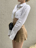 Pleated Micro Skirt Women Korean Fashion Casual Button Pocket Patchwork High Waist A-line Sexy Mini Skirt