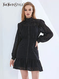 TWOTWINSTYLE Cut Out White Women's Dress Stand Collar Long Sleeve High Waist Spring Dresses Female Fashion New Clothing