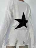 Ripped Hole Star Oversized Sweater Women Preppy Style Casual Loose Pullovers Chic Grunge Jumper Autumn Sweet