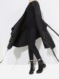 Loose Fit Black Hollow Out Ribbon Pleated Big Size Jacket New V-collar Long Sleeve Women Coat Fashion Spring 2022