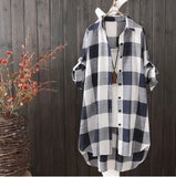 Autumn Fashion Oversized 5xl Long Plaid Shirt Women Chic Checked Blouse Long Sleeve Female Loose Casual Shirts