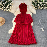 Luxury High-End Feeling Sleeveless Dress Women's Summer Lotus Leaves Side Waist Temperament Niche Chic Beautiful Long