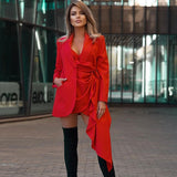 2022 Fashion New Autumn Chic Women's Blazer Dress Red Sexy Lapel Long Sleeve Bow Loose Dress Celebrity Club Party Dress