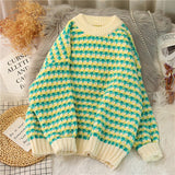 Women Sweater O Neck Pullover Chic Thicken Striped Sweaters Winter Clothes Sweet Jumper Leisure Loose